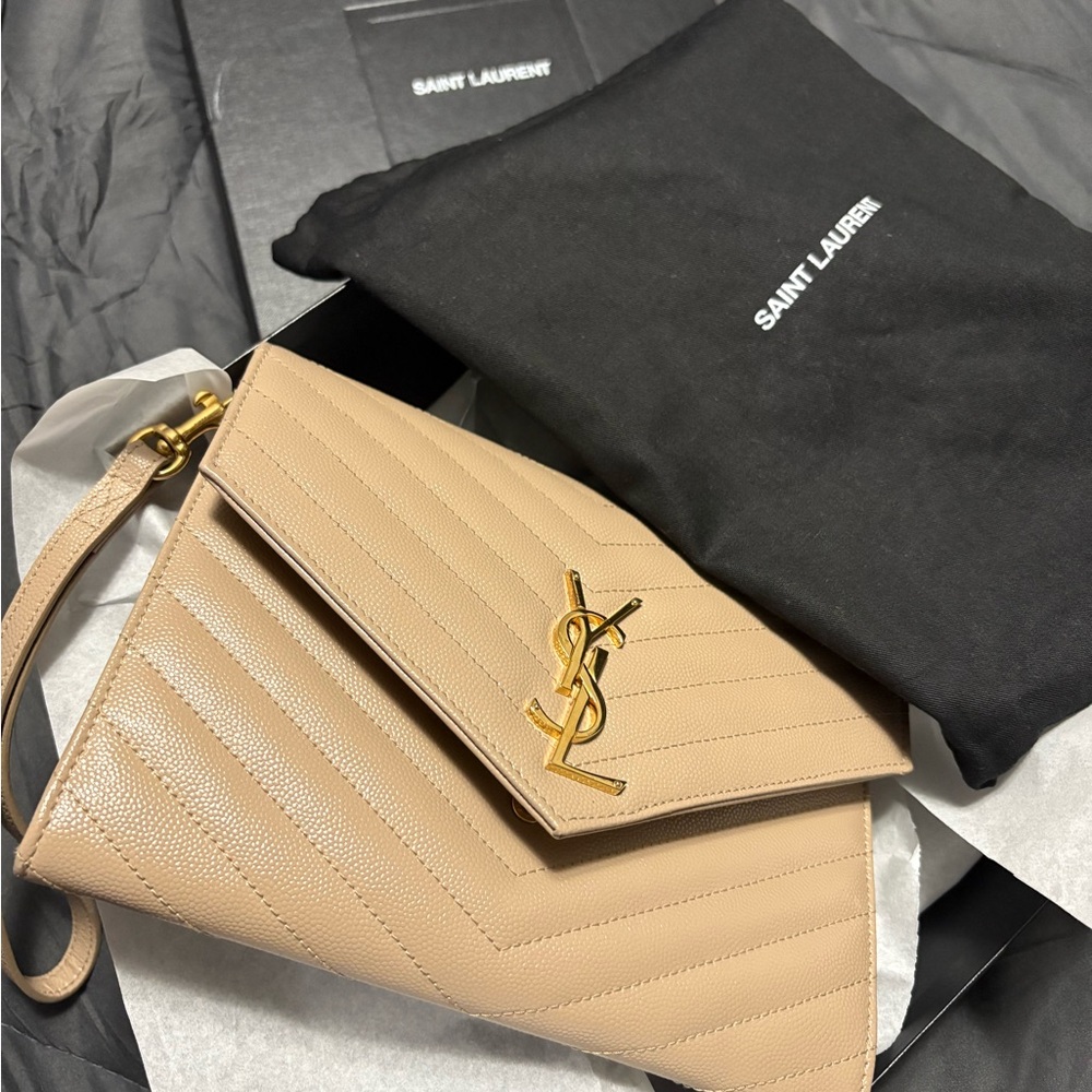 Saint Laurent Tan Leather Wristlet